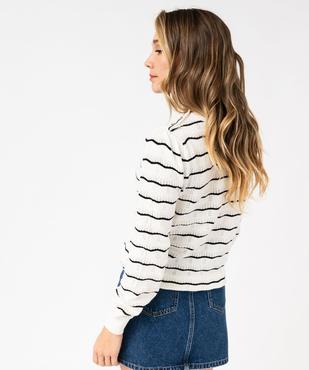 Pull rayé en maille ajourée femme vue3 - GEMO 4G FEMME - GEMO