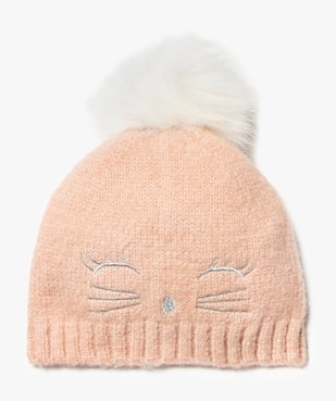 Bonnet fille avec pompon et broderie chat vue1 - GEMO (ENFANT) - GEMO