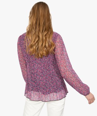 Blouse femme en voile plissé à motifs à manches longues vue3 - GEMO(FEMME PAP) - GEMO