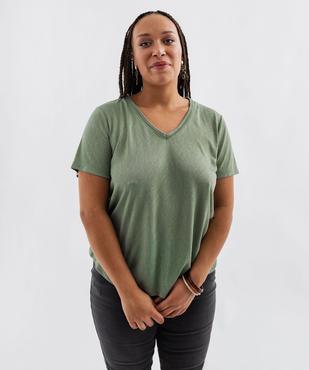 Tee-shirt manches courtes pailleté à col V femme grande taille vue4 - GEMO (G TAILLE) - GEMO