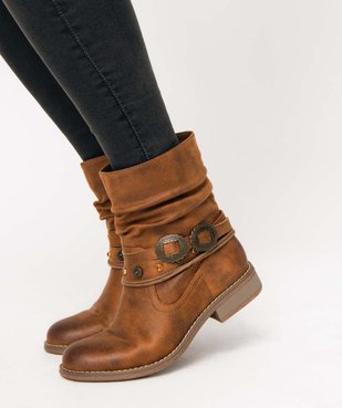 Boots femme bohèmes à tige plissée et brides fantaisie vue1 - GEMO (CASUAL) - GEMO