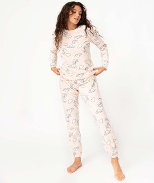 Pyjama femme en polaire à imprimé all over vue2 - GEMO(HOMWR FEM) - GEMO