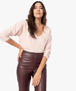 Tee-shirt femme à manches ¾ col V vue1 - GEMO(FEMME PAP) - GEMO