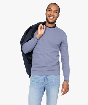 Pull homme à col rond en maille fantaisie et liserés au poignet vue5 - GEMO (HOMME) - GEMO