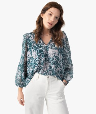 Blouse femme en voile avec rayures pailletées sur les manches vue1 - GEMO(FEMME PAP) - GEMO