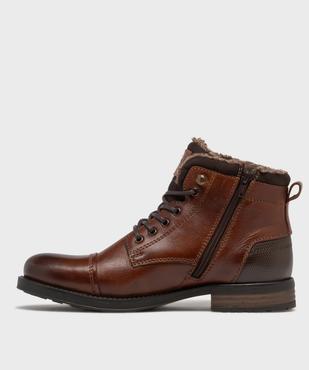 Boots en cuir fourrées à lacets et zip homme - Tanéo vue3 - TANEO - GEMO