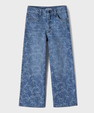 Jean wide leg avec motifs délavés et taille ajustable fille vue1 - GEMO (ENFANT) - GEMO