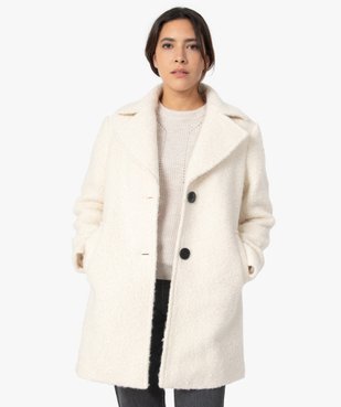 Manteau femme mi-long en matière bouclette à col tailleur vue1 - GEMO(FEMME PAP) - GEMO