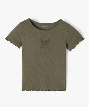 Tee-shirt fille en maille côtelée avec finitions froncées vue1 - GEMO C4G FILLE - GEMO