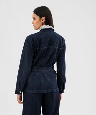 Veste longue en toile denim avec ceinture femme vue4 - GEMO 4G FEMME - GEMO
