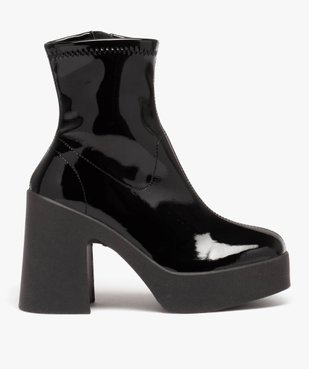 Boots femme vernies à talon flare avec col ajusté et bout carré vue1 - GEMO(URBAIN) - GEMO