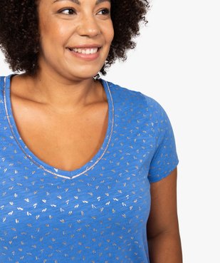 Tee-shirt femme à col V et détails dorés vue2 - GEMO (G TAILLE) - GEMO
