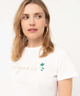 Tee-shirt femme à manches courtes à message brodé vue2 - GEMO(FEMME PAP) - GEMO
