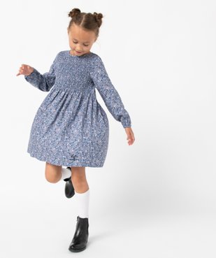 Robe fille fleurie à smocks et manches blousantes vue1 - LULUCASTAGNETTE - GEMO