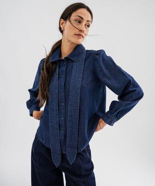 Chemise en jean manches longues à col lavallière amovible femme LuluCastagnette vue5 - LULU CASTAGNETTE G4G D - GEMO