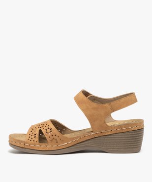 Sandales femme confort à talon compensé avec bride scratch et détails ajourés vue3 - GEMO (CONFORT) - GEMO