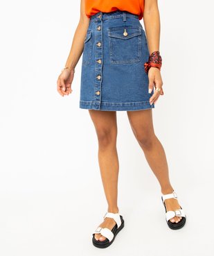 Jupe en jean boutonnée sur l’avant femme vue1 - GEMO 4G FEMME - GEMO
