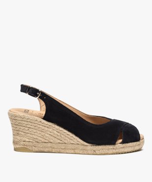 Sandales femme à talon compensé et dessus cuir velours vue1 - GEMO(URBAIN) - GEMO