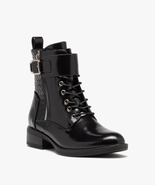 Boots femme vernies à talon plat avec zip et bride à boucle vue3 - GEMO (CASUAL) - GEMO