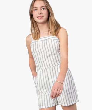 Combishort fille élégant avec grande ouverture dos en lin/coton/viscose vue1 - GEMO (JUNIOR) - GEMO