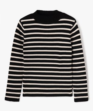Pull rayé en maille côtelée à col montant fille vue1 - GEMO 4G FILLE - GEMO