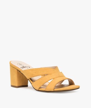 Sandales femme mules à talon en suédine unie vue2 - GEMO(URBAIN) - GEMO