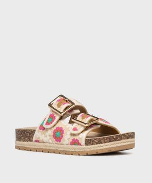 Mules double bride en textile à motifs fleuris avec semelle plateforme femme - 5 Miles vue2 - 5 MILES - GEMO