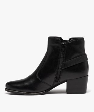 Boots femme dessus en cuir uni à talon carré avec zip vue3 - GEMO(URBAIN) - GEMO