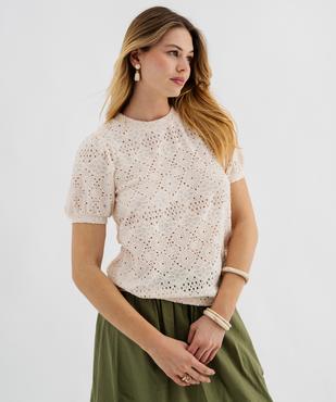 Tee-shirt à manches courtes en maille ajourée femme vue1 - GEMO 4G FEMME - GEMO