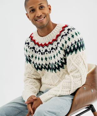 Pull jacquard en grosse maille douillette fantaisie homme vue1 - GEMO (HOMME) - GEMO