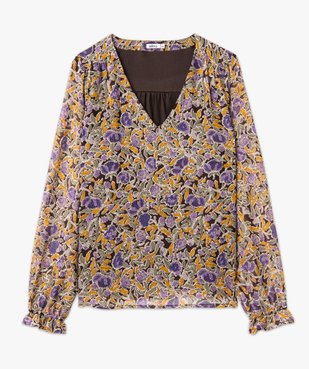 Blouse à manches longues en voile à motifs fleuris femme vue4 - GEMO 4G FEMME - GEMO