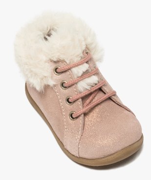 Chaussures premiers pas bébé fille en cuir à col fourré vue5 - GEMO(BEBE DEBT) - GEMO