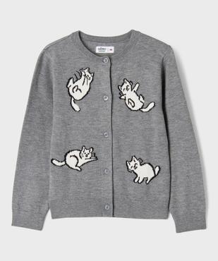Gilet à col rond avec motifs chats fille vue2 - GEMO 4G FILLE - GEMO