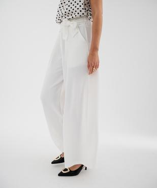 Pantalon large et fluide à taille élastiquée et liens à nouer femme vue2 - GEMO 4G FEMME - GEMO