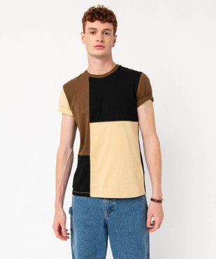 Tee-shirt à manches courtes effet patchwork homme vue1 - GEMO (HOMME) - GEMO