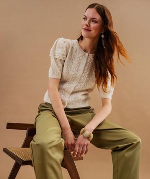 Gilet manches courtes en maille ajourée et dentelle femme vue1 - GEMO(FEMME PAP) - GEMO