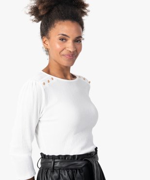 Tee-shirt femme à manches 3/4 en maille gaufrée  vue2 - GEMO(FEMME PAP) - GEMO