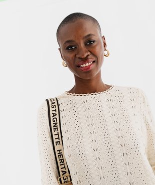Tee-shirt manches longues en dentelle extensible femme vue2 - GEMO(FEMME PAP) - GEMO