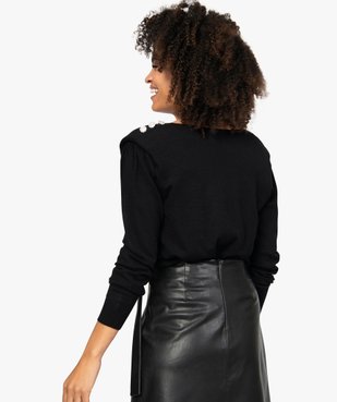 Pull femme fin à col V et boutons en strass vue3 - GEMO(FEMME PAP) - GEMO
