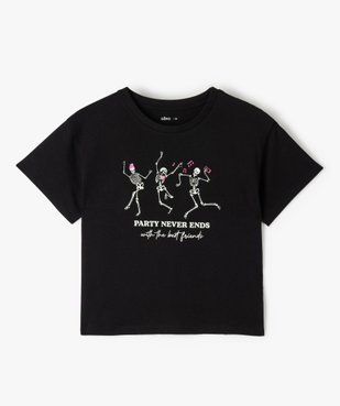 Tee-shirt fille court avec motif qui brille dans le noir vue1 - GEMO (JUNIOR) - GEMO