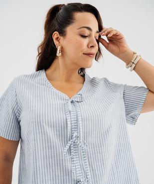 Blouse manches courtes en toile de coton rayé femme grande taille vue2 - GEMO (G TAILLE) - GEMO