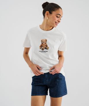 Tee-shirt manches courtes avec motif ourson femme - LuluCastagnette vue2 - LULU CASTAGNETTE G4G D - GEMO
