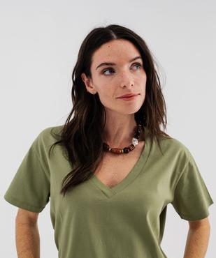 Tee-shirt manches courtes col V uni en coton femme vue2 - GEMO 4G FEMME - GEMO
