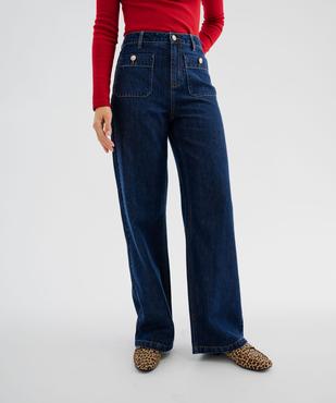 Jean wide leg taille haute avec poches plaquées femme  - LuluCastagnette vue1 - LULU CASTAGNETTE G4G D - GEMO