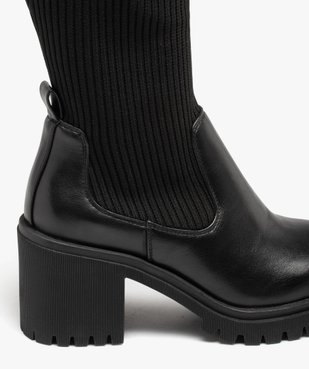 Bottes femme unies avec col montant élastique et à talon large dessus uni vue6 - GEMO(URBAIN) - GEMO