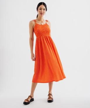 Robe midi à fines bretelles en tissu texturé femme vue1 - GEMO 4G FEMME - GEMO