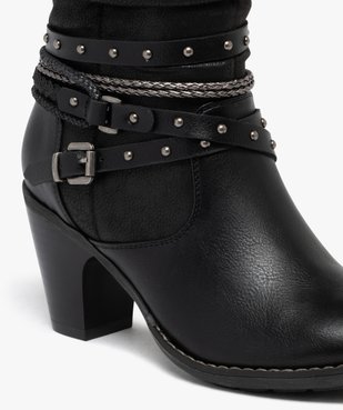 Bottes femme à talon carré et tige plissée avec brides fantaisie vue6 - GEMO(URBAIN) - GEMO