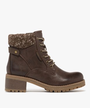 Bottines fourrées crantées à talon et haut de tige en maille tricotée femme vue2 - GEMO(URBAIN) - GEMO