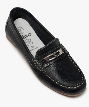 Mocassins femme en cuir à talon plat et barrette métallique dessus uni vue5 - GEMO (CASUAL) - GEMO