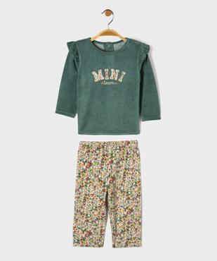 Pyjama en velours 2 pièces à motifs fleuris bébé fille vue1 - GEMO 4G BEBE - GEMO